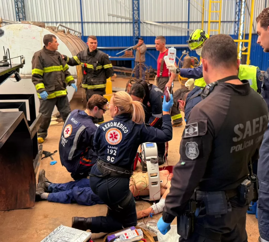 resgate aéreo de funcionário após explosão em Chapecó