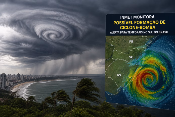 Inmet monitora possível formação de ciclone-bomba e alerta para temporais no Sul do Brasil